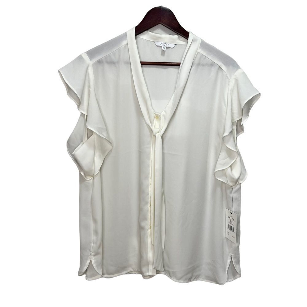 Alfred Sung Button Down Ruffle blouse Size XXL NWT Neutral Minimalist
